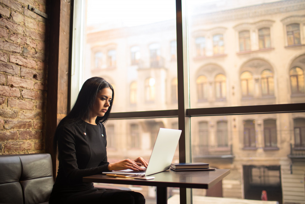 woman using laptop