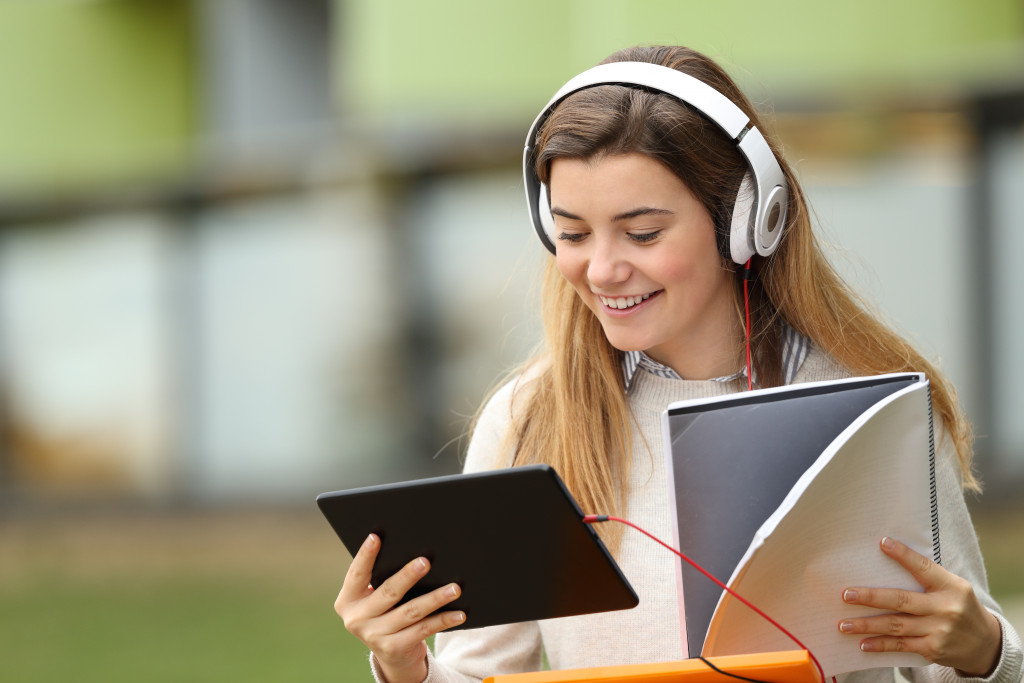 woman streaming music