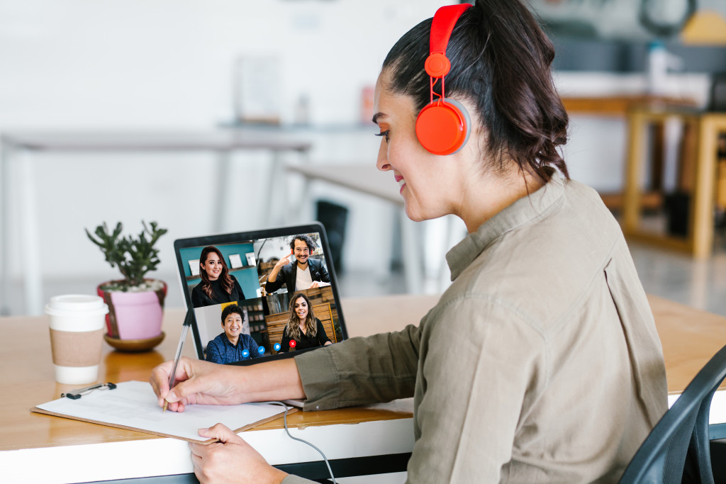 Woman attending a video conference